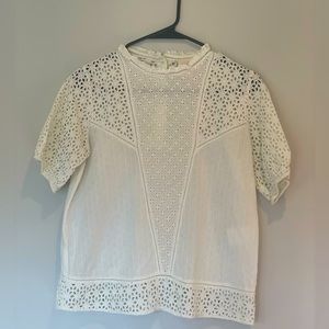 Sezane White Lace Cotton Blouse Size 36